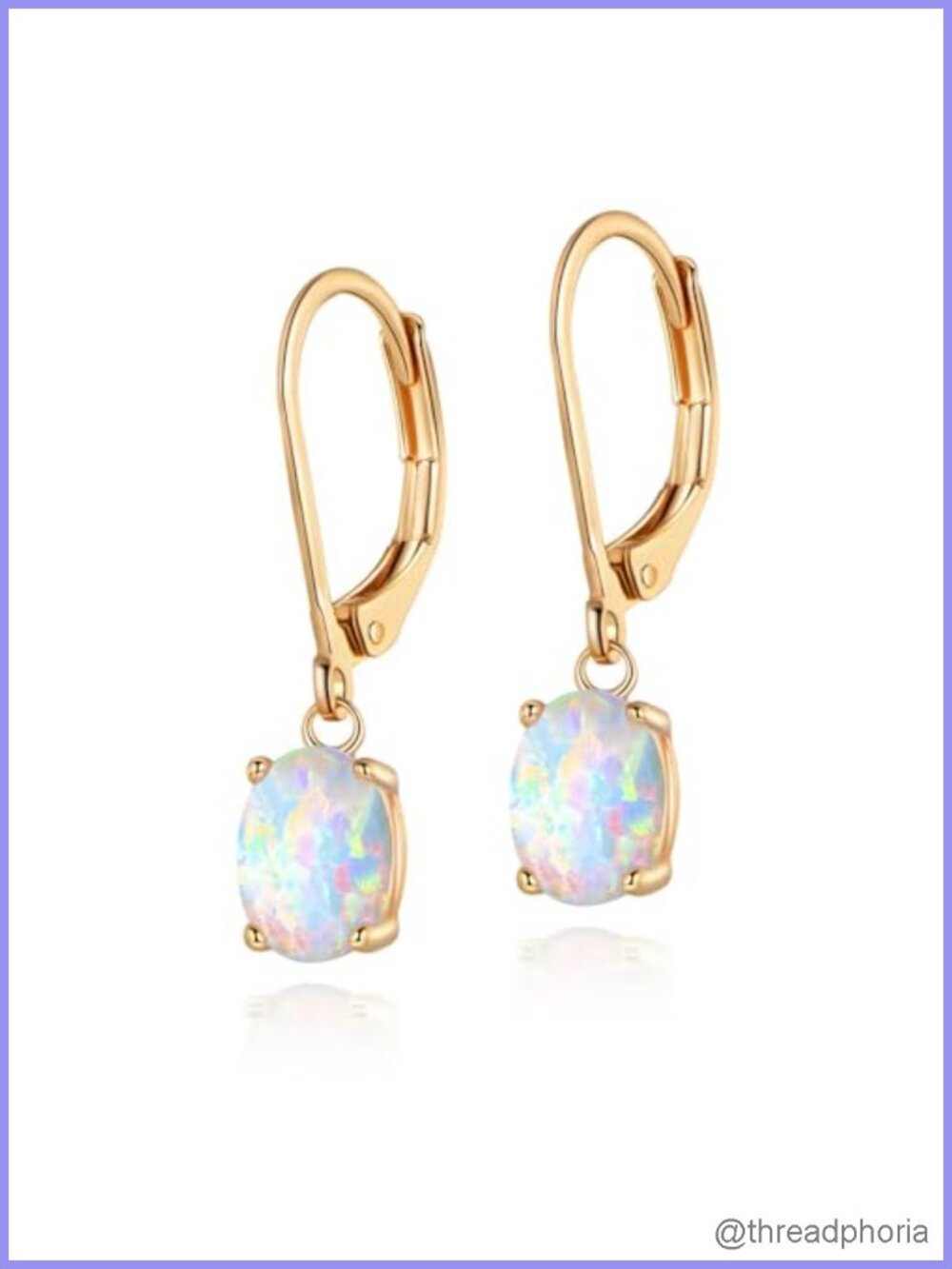 18K Gold Plated Opal Leverback Dangle Earrings for Women Hypoallergenic Gift